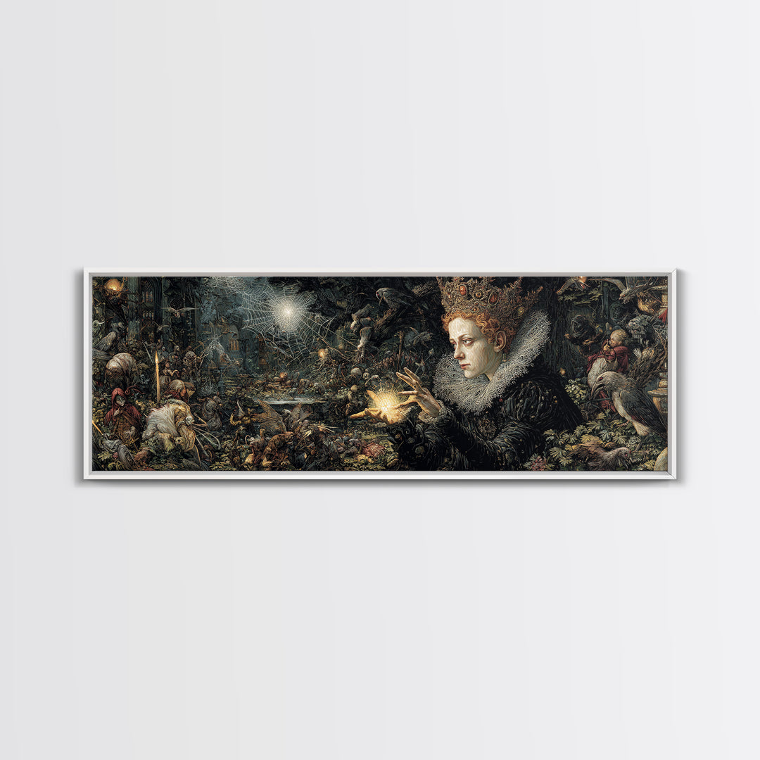 The Spiderweb Crown, Medieval Grotesque Art, Extra Wide Wall Art, Dark Fantasy Wall Art, Framed Canvas Print, Halloween Wall Art