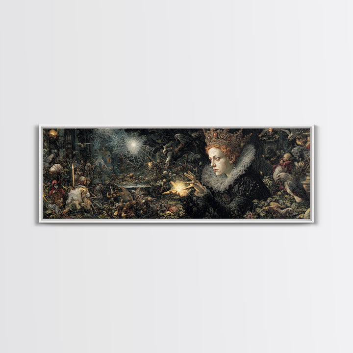 The Spiderweb Crown, Medieval Grotesque Art, Extra Wide Wall Art, Dark Fantasy Wall Art, Framed Canvas Print, Halloween Wall Art
