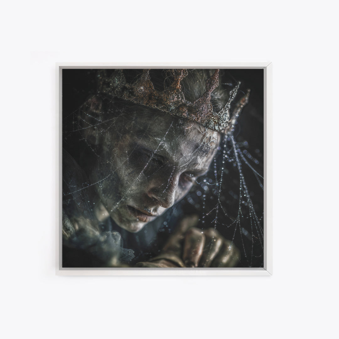 The Spiderweb Crown, Dark Renaissance Art, Square Wall Art, Macabre Wall Art, Framed Canvas Print, Halloween Wall Art