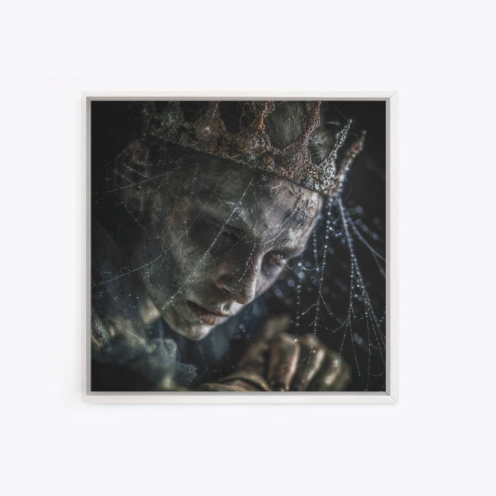 The Spiderweb Crown, Dark Renaissance Art, Square Wall Art, Macabre Wall Art, Framed Canvas Print, Halloween Wall Art
