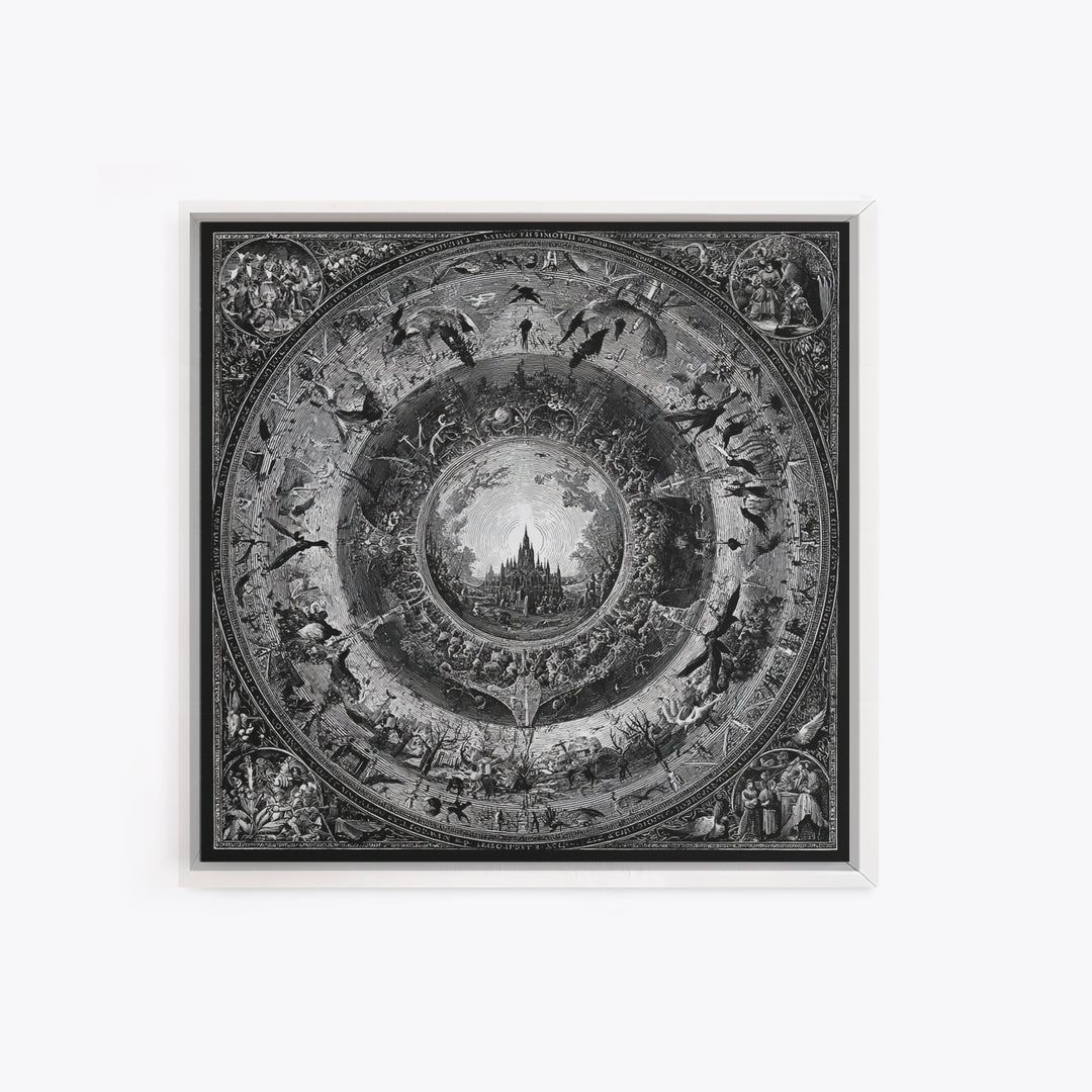 The Spiderweb Crown, Renaissance Engraving Art, Square Wall Art, Dark Halloween Decor, Framed Canvas Print, Halloween Wall Art