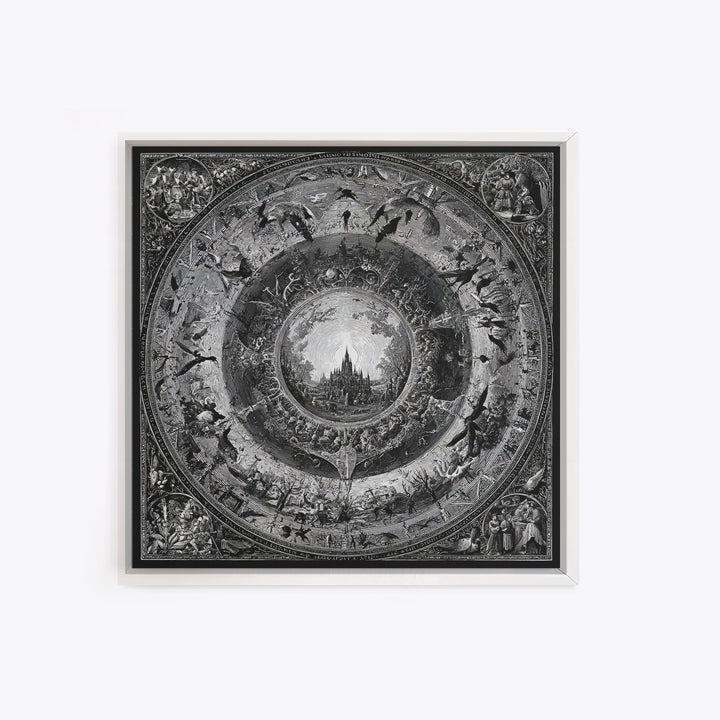 The Spiderweb Crown, Renaissance Engraving Art, Square Wall Art, Dark Halloween Decor, Framed Canvas Print, Halloween Wall Art