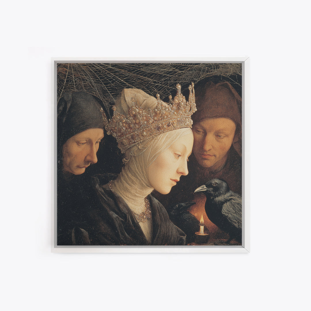 The Spiderweb Crown, Danse Macabre Art, Square Wall Art, Dark Halloween Decor, Canvas Print, Halloween Wall Art