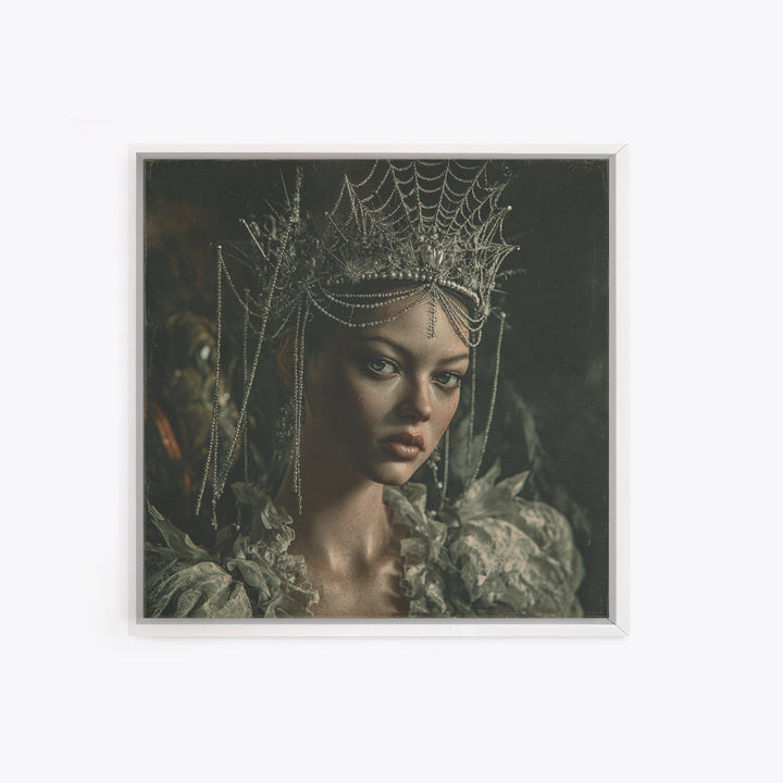 The Spiderweb Crown, Baroque Witchcraft Art, Square Wall Art, Gothic Horror Wall Art, Canvas Print, Halloween Wall Art, Halloween Decor