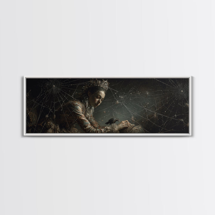 The Spiderweb Crown, Dark Romantic Horror Art, Extra Wide Wall Art, Macabre Wall Art, Canvas Print, Halloween Wall Art, Gothic Home Decor