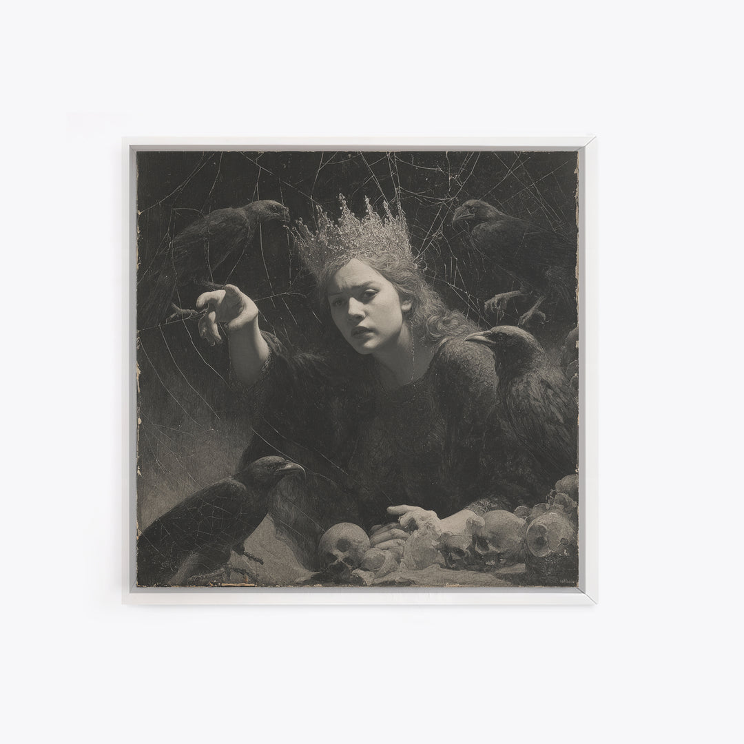The Spiderweb Crown, Symbolist Dream Art, Square Wall Art, Gothic Horror Wall Art, Canvas Print, Halloween Wall Art
