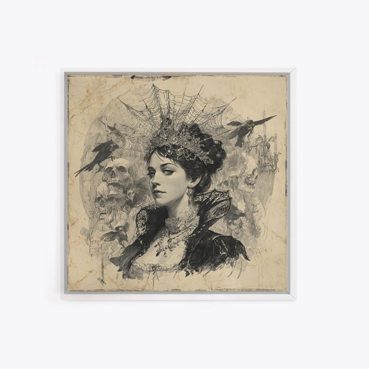 The Spiderweb Crown, Decadent Gothic Art, Square Wall Art, Dark Halloween Decor, Framed Canvas Print, Halloween Wall Art