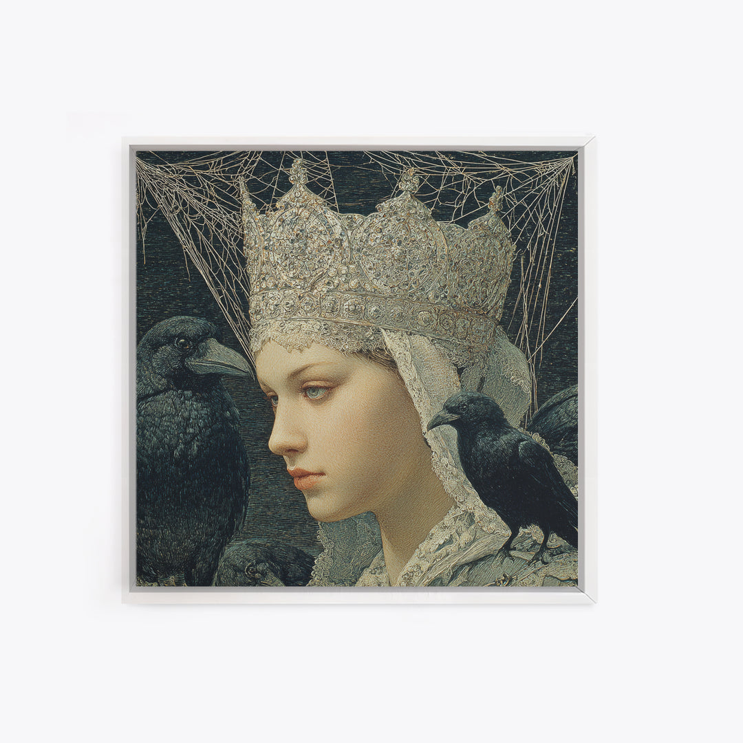 The Spiderweb Crown, Symbolist Death Art, Square Wall Art, Dark Halloween Decor, Canvas Print, Halloween Wall Art, Horror Wall Art