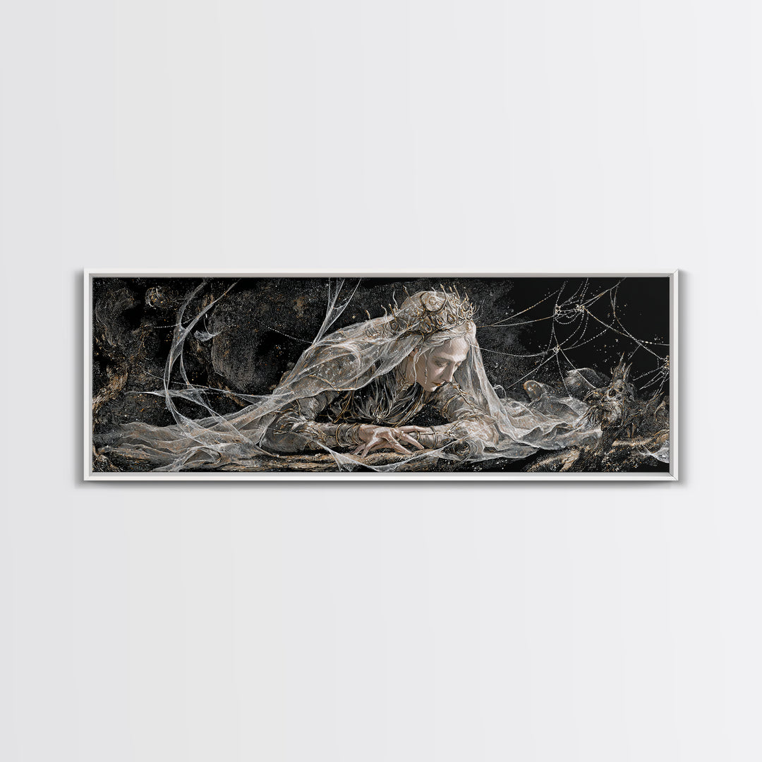 The Spiderweb Crown, Expressionist Nightmare Art, Extra Wide Wall Art, Macabre Wall Art, Framed Canvas Print, Halloween Wall Art