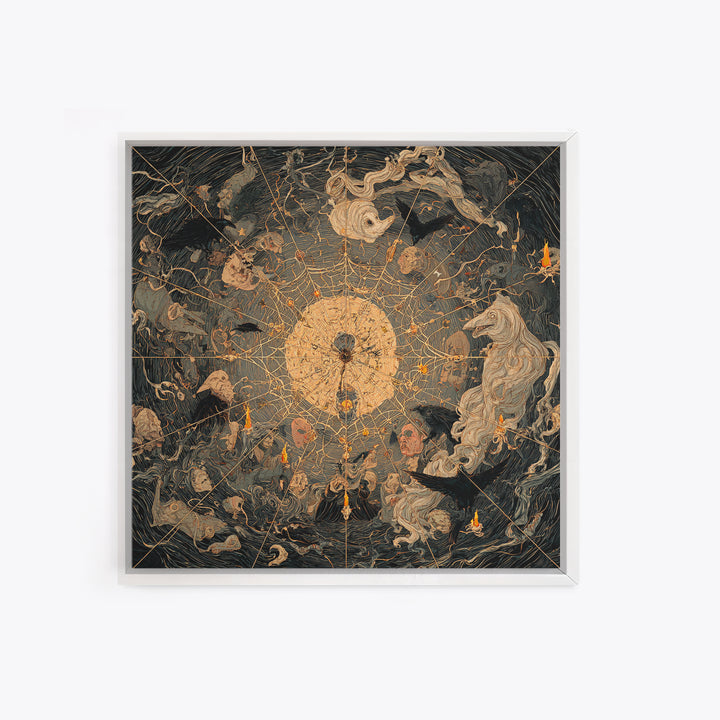 The Spiderweb Crown, Expressionist Gothic Art, Square Wall Art, Dark Halloween Decor, Canvas Print, Halloween Wall Art, Gothic Home Decor