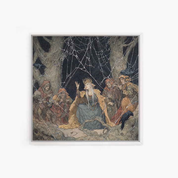 The Spiderweb Crown, Gothic Storybook Art, Square Wall Art, Macabre Wall Art, Canvas Print, Halloween Wall Art, Halloween Decor