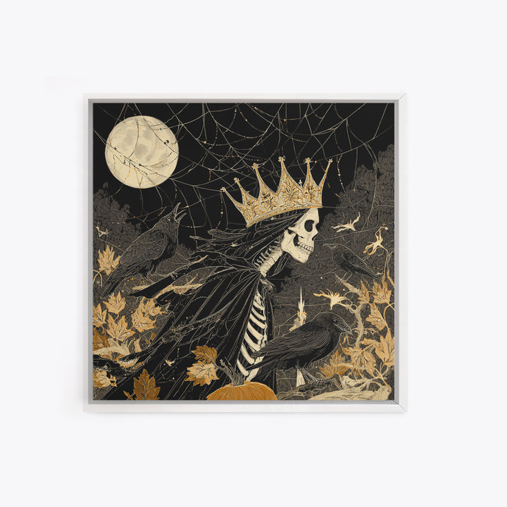 The Spiderweb Crown, Macabre Folk Print Art, Square Wall Art, Dark Fantasy Wall Art, Canvas Print, Halloween Wall Art