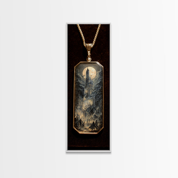 The Moonstone Amulet, Gothic Engraving Art, Tall Narrow Wall Art, Gothic Horror Wall Art, Canvas Print, Halloween Wall Art