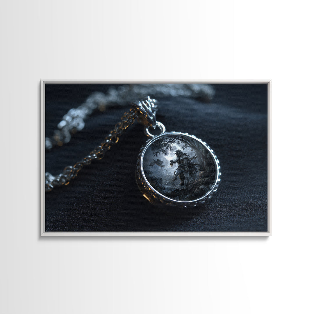 The Moonstone Amulet, Baroque Witchcraft Art, Landscape Wall Art, Macabre Wall Art, Framed Canvas Print, Halloween Wall Art