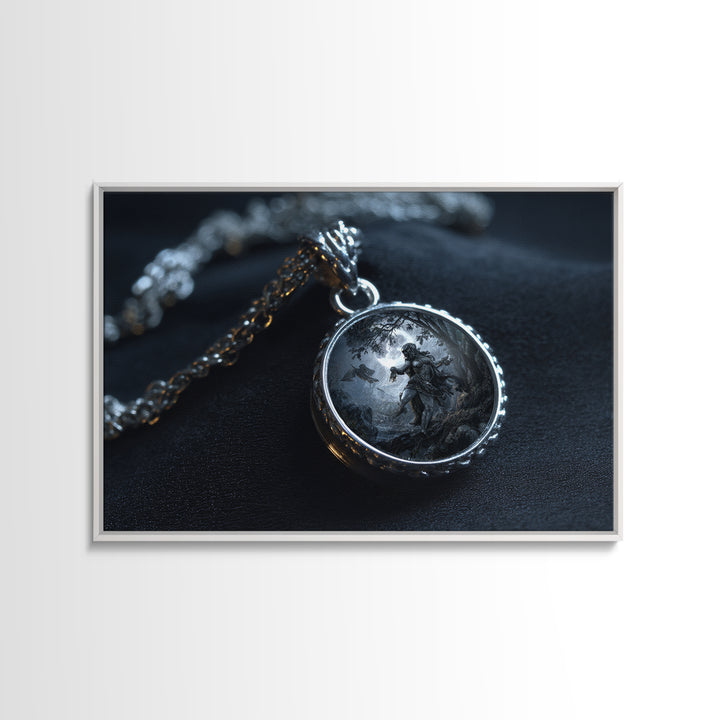 The Moonstone Amulet, Baroque Witchcraft Art, Landscape Wall Art, Macabre Wall Art, Framed Canvas Print, Halloween Wall Art