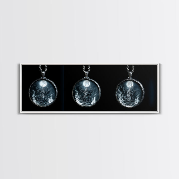 The Moonstone Amulet, Visionary Gothic Art, Extra Wide Wall Art, Dark Halloween Decor, Framed Canvas Print, Halloween Wall Art