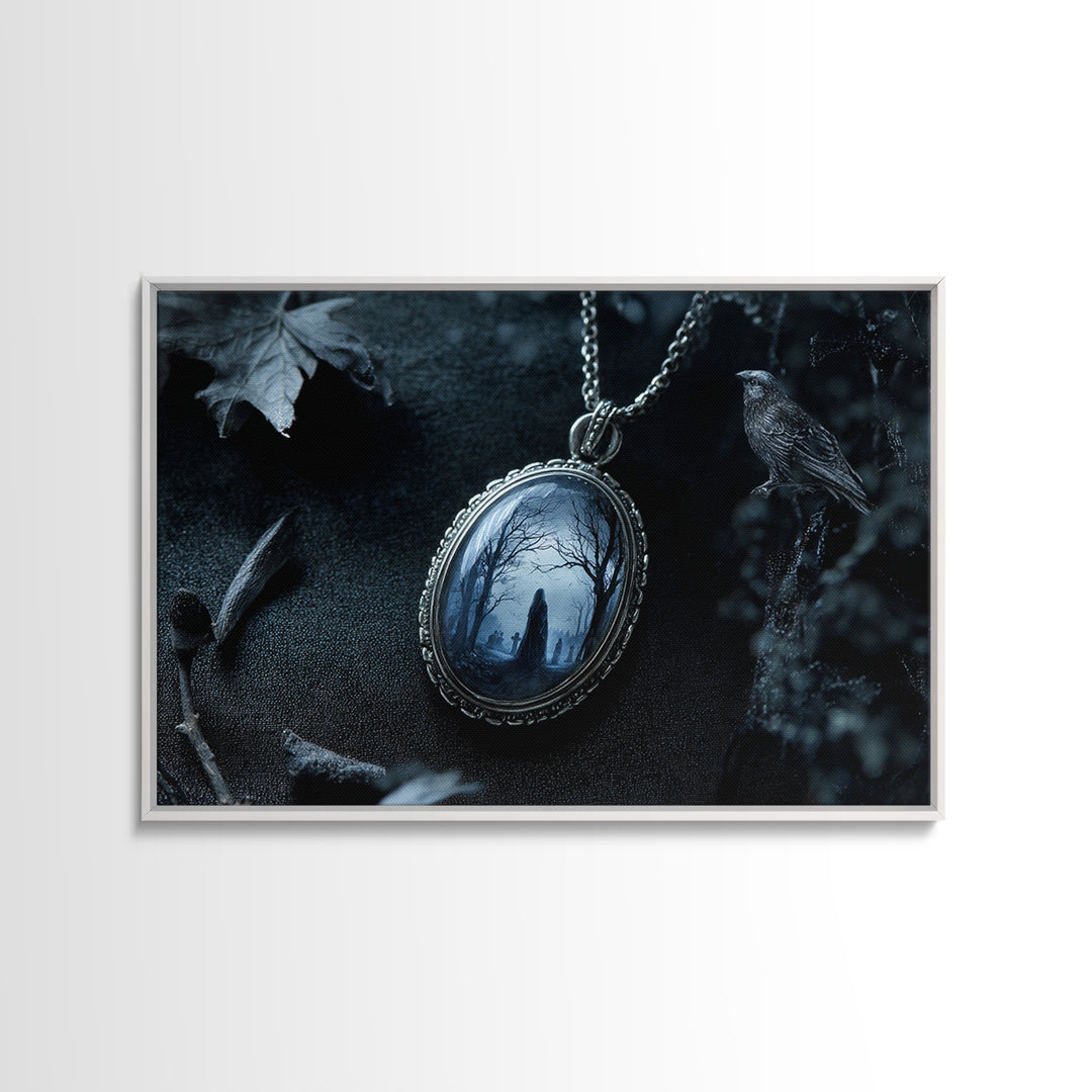 The Moonstone Amulet, Romantic Gothic Landscape, Landscape Wall Art, Dark Halloween Decor, Canvas Print, Halloween Wall Art