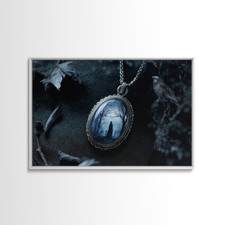 The Moonstone Amulet, Romantic Gothic Landscape, Landscape Wall Art, Dark Halloween Decor, Canvas Print, Halloween Wall Art