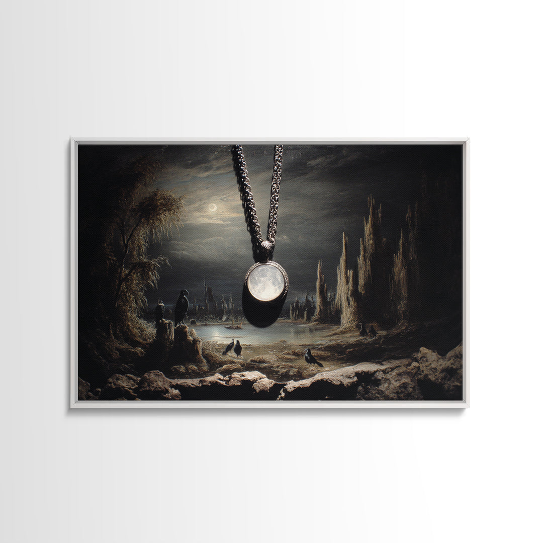 The Moonstone Amulet, Symbolist Gothic Landscape, Landscape Wall Art, Dark Fantasy Wall Art, Canvas Print, Halloween Wall Art