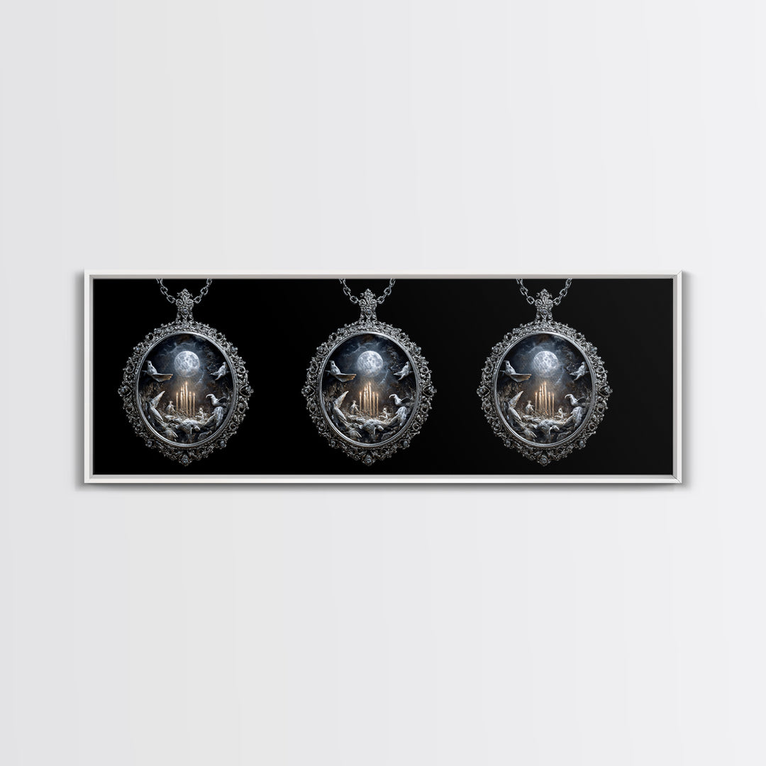 The Moonstone Amulet, Ornate Symbolist Art, Extra Wide Wall Art, Dark Halloween Decor, Canvas Print, Halloween Wall Art