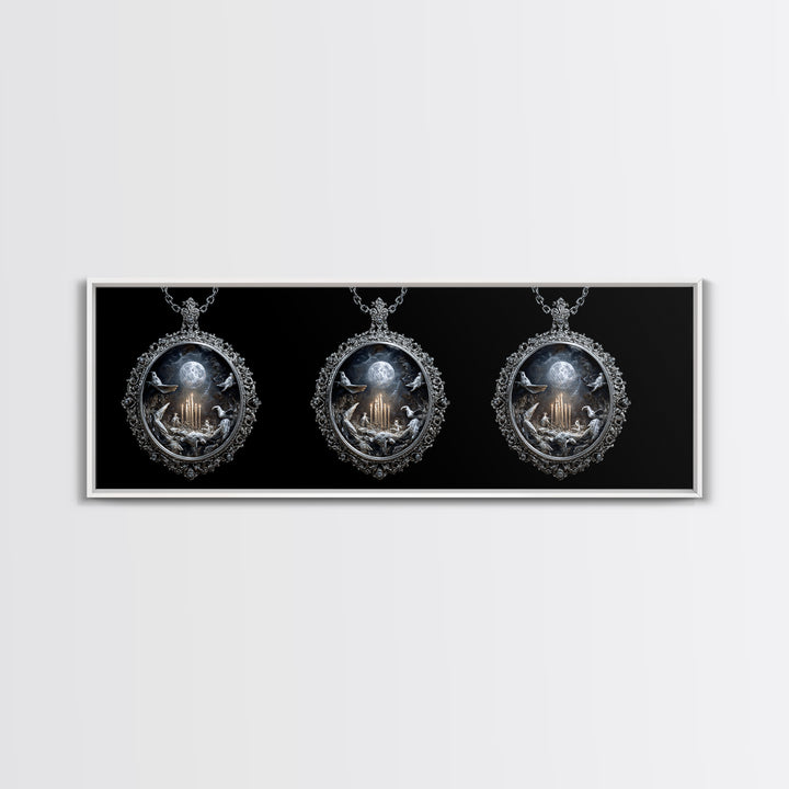 The Moonstone Amulet, Ornate Symbolist Art, Extra Wide Wall Art, Dark Halloween Decor, Canvas Print, Halloween Wall Art
