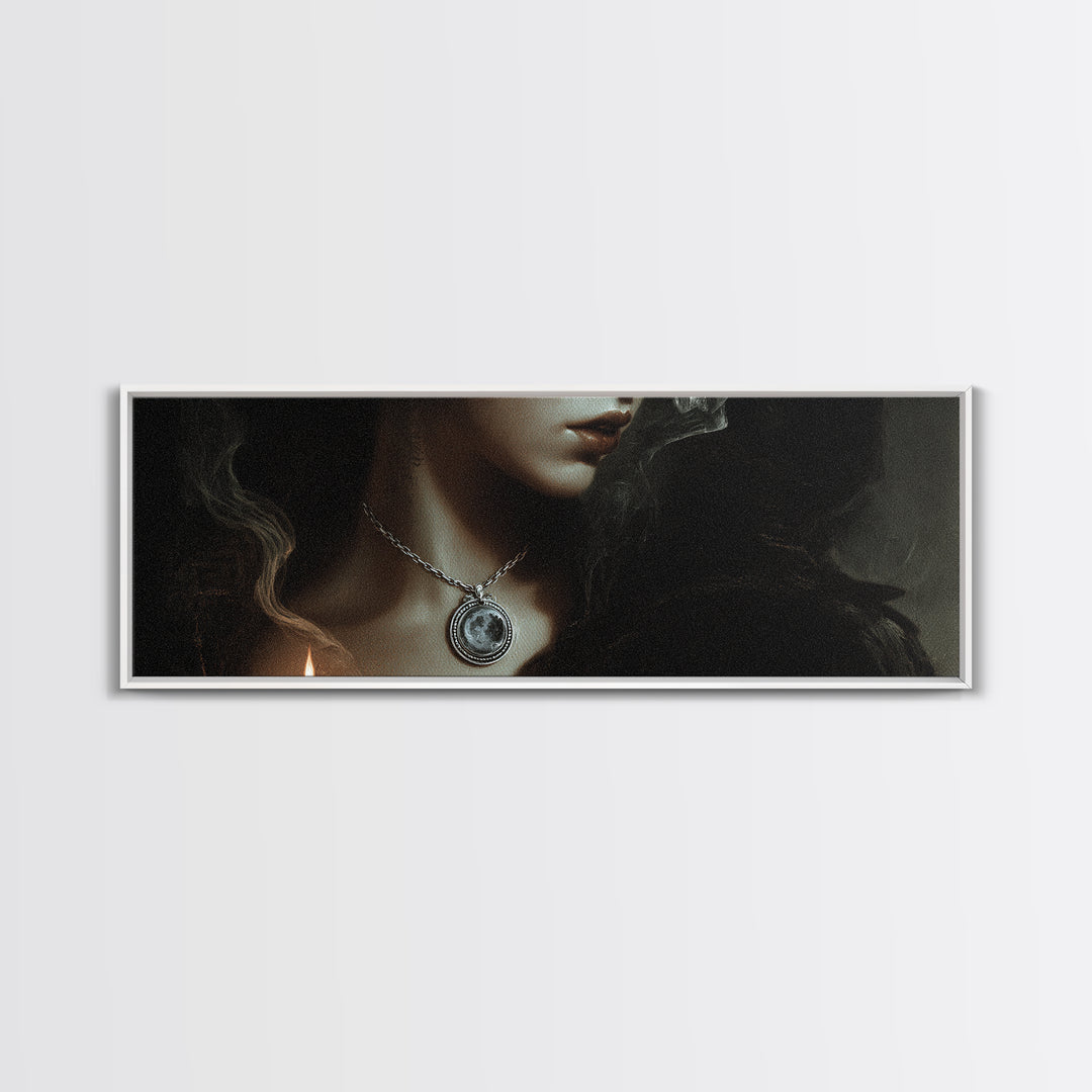 The Moonstone Amulet, Decadent Gothic Art, Extra Wide Wall Art, Dark Fantasy Wall Art, Canvas Print, Halloween Wall Art