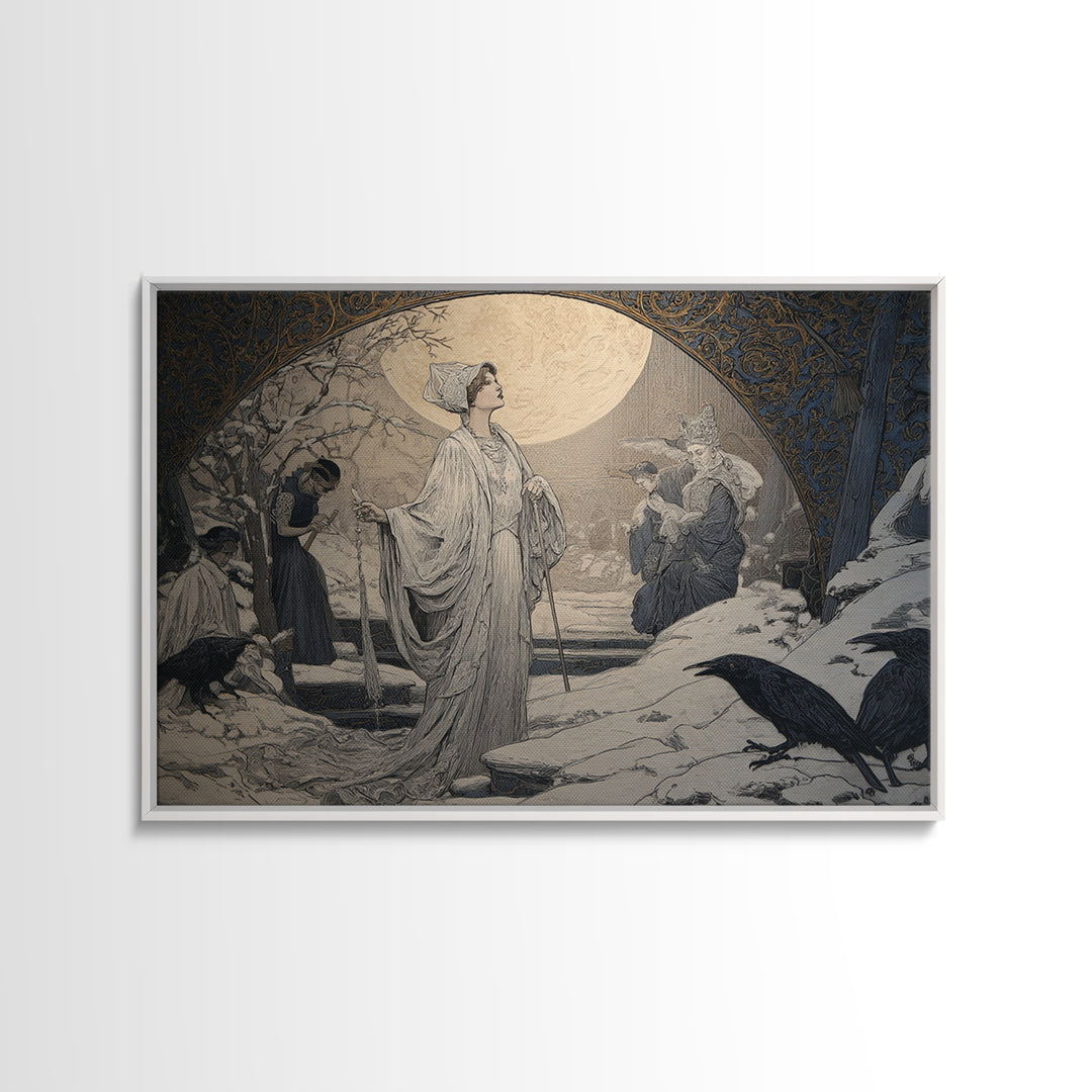 The Moonstone Amulet, Symbolist Death Art, Landscape Wall Art, Dark Halloween Decor, Framed Canvas Print, Halloween Wall Art