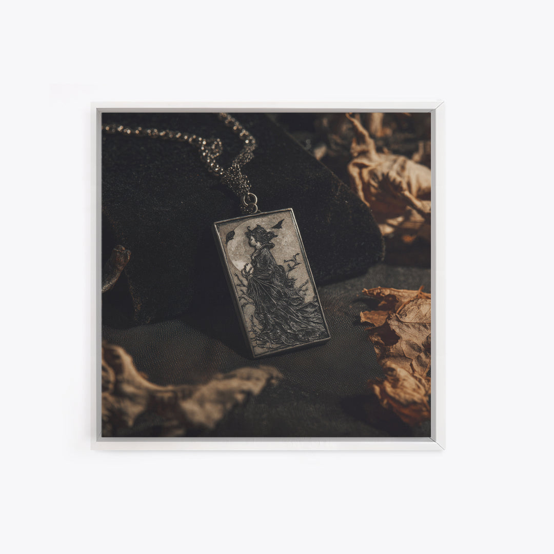 The Moonstone Amulet, Symbolist Etching Art, Square Wall Art, Dark Fantasy Wall Art, Framed Canvas Print, Halloween Wall Art