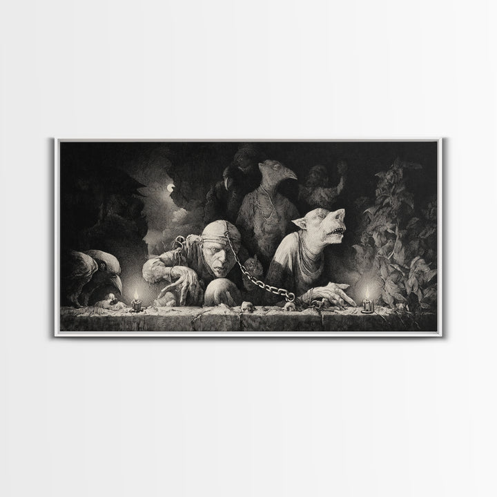 The Moonstone Amulet, Expressionist Nightmare Art, Wide Panoramic Art, Gothic Horror Wall Art, Canvas Print, Halloween Wall Art