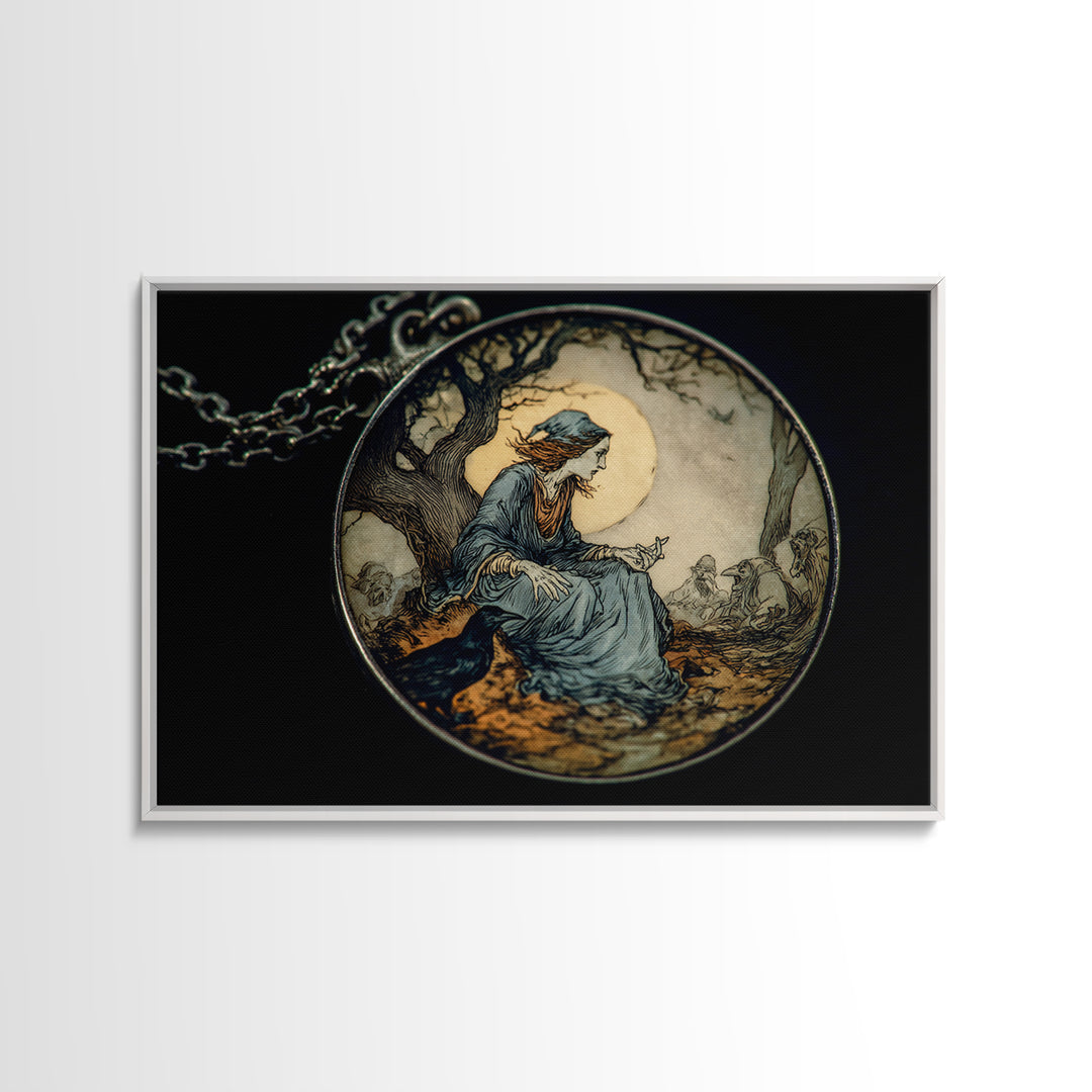 The Moonstone Amulet, Gothic Storybook Art, Landscape Wall Art, Macabre Wall Art, Canvas Print, Halloween Wall Art, Dark Fantasy Art