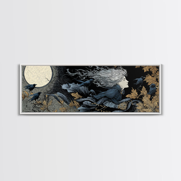 The Moonstone Amulet, Stained Glass Gothic Art, Extra Wide Wall Art, Macabre Wall Art, Framed Canvas Print, Halloween Wall Art