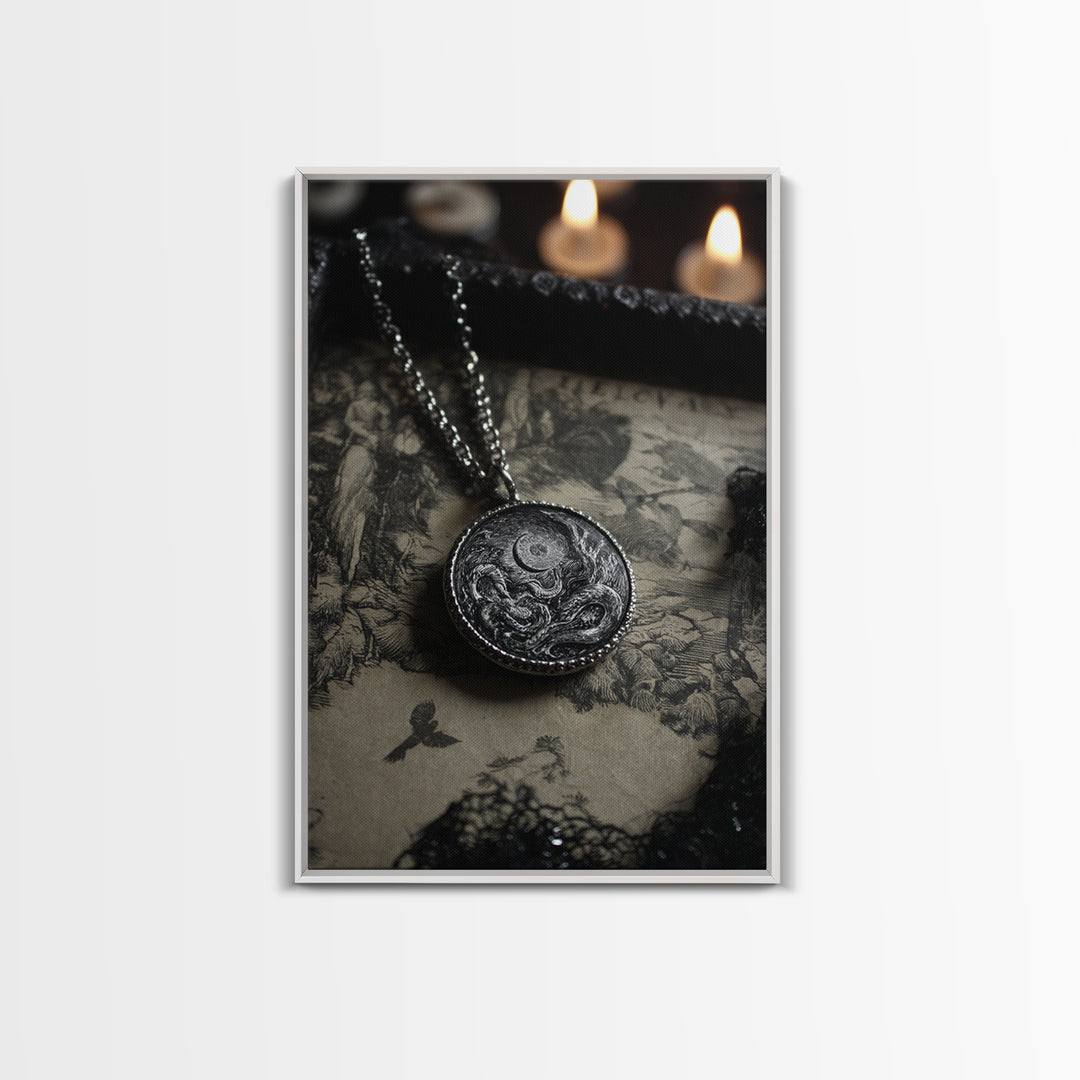 The Moonstone Amulet, Victorian Macabre Art, Vertical Wall Art, Gothic Horror Wall Art, Canvas Print, Halloween Wall Art