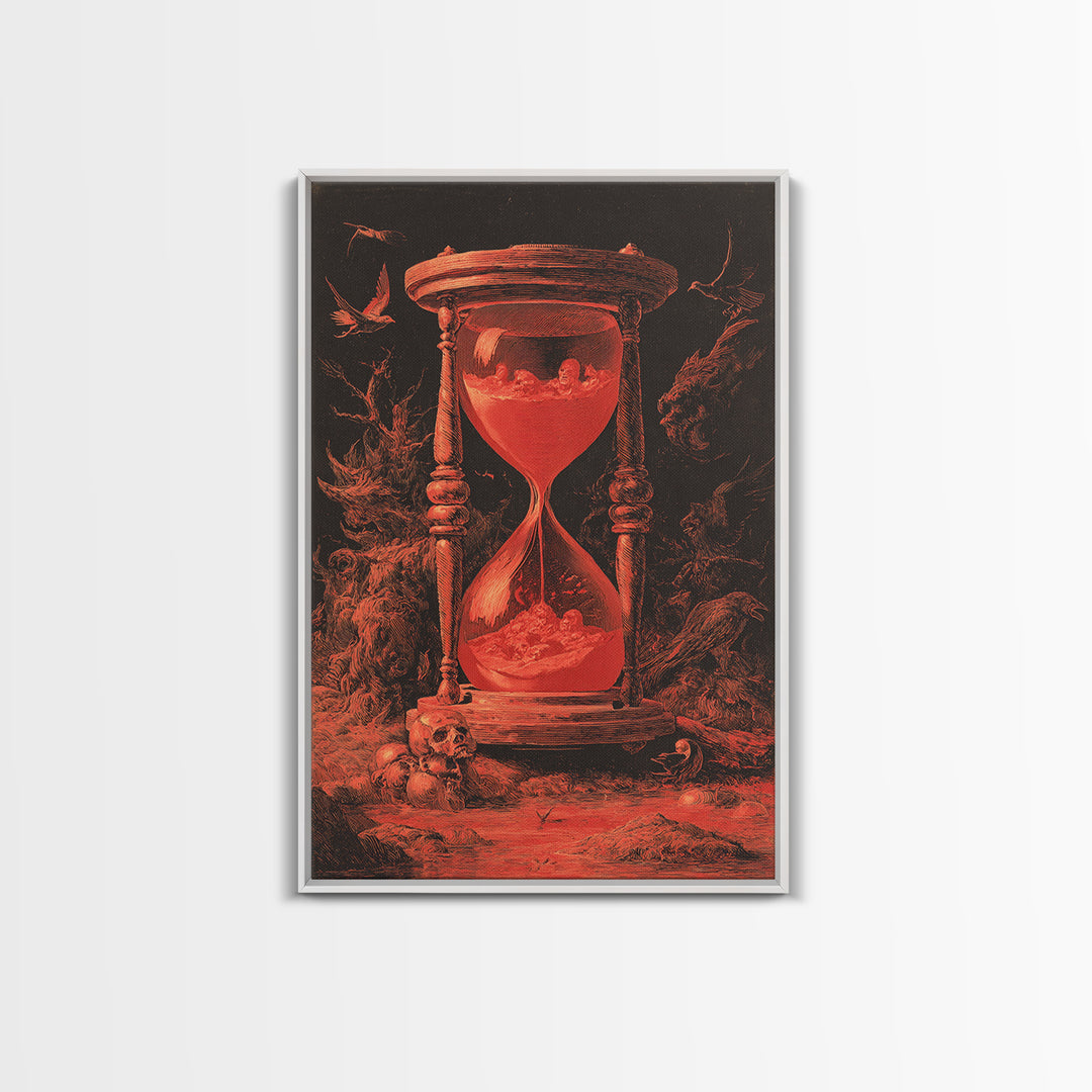 The Crimson Hourglass, Dark Romantic Horror Art, Vertical Wall Art, Dark Halloween Decor, Framed Canvas Print, Halloween Wall Art