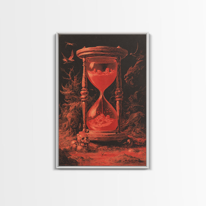 The Crimson Hourglass, Dark Romantic Horror Art, Vertical Wall Art, Dark Halloween Decor, Framed Canvas Print, Halloween Wall Art