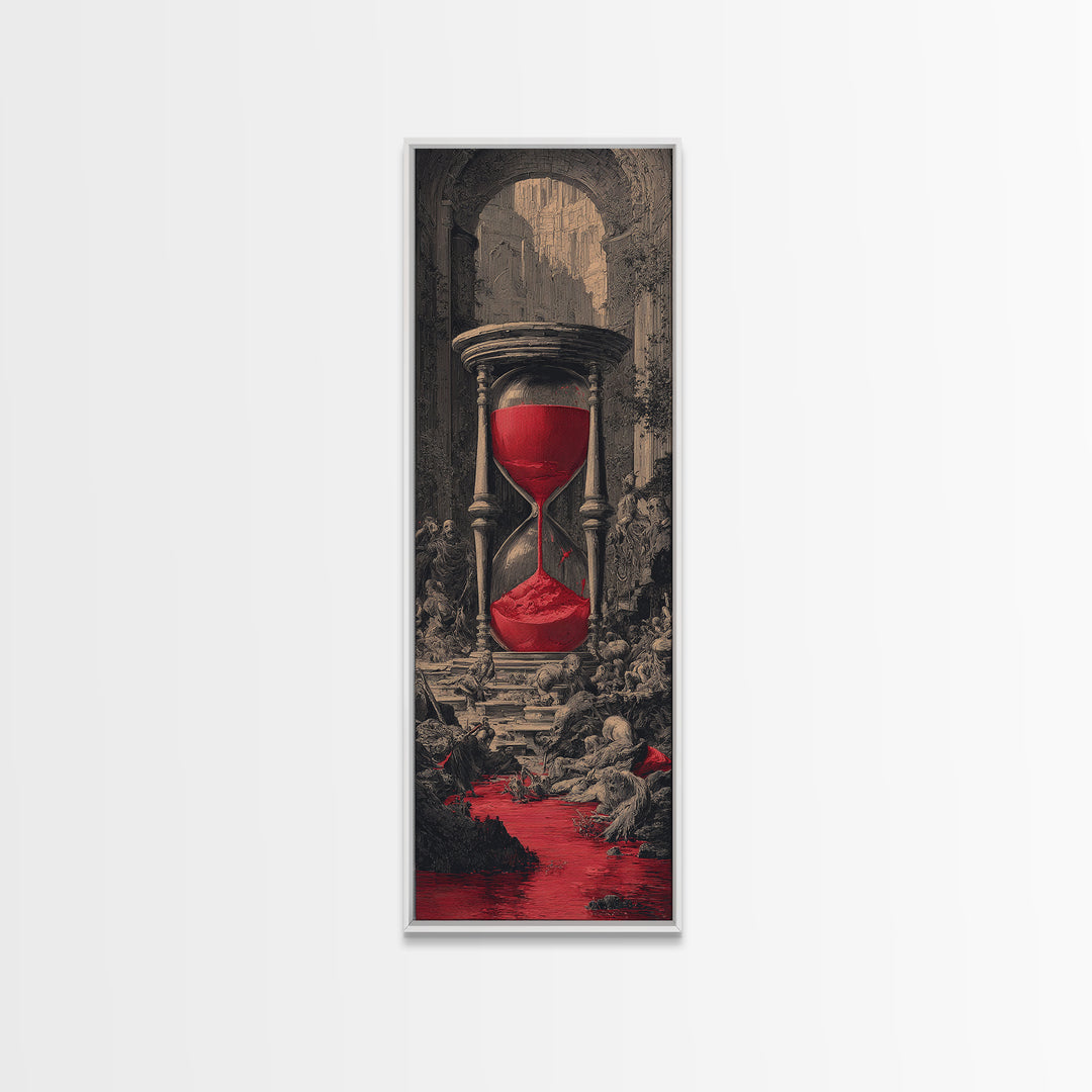 The Crimson Hourglass, Architectural Etching Art, Tall Narrow Wall Art, Macabre Wall Art, Framed Canvas Print, Horror Wall Art