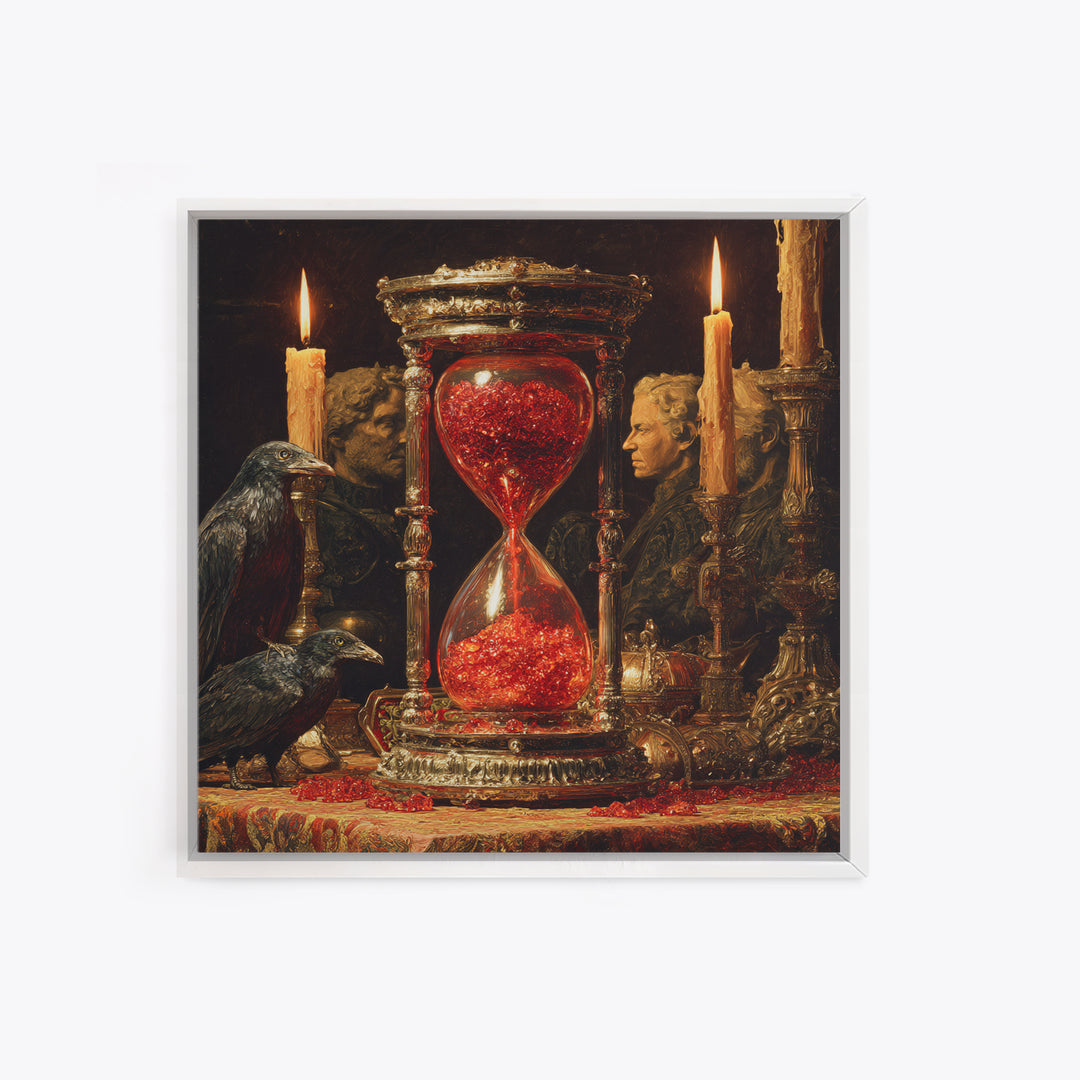 The Crimson Hourglass, Ornate Symbolist Art, Square Wall Art, Macabre Wall Art, Framed Canvas Print, Halloween Wall Art