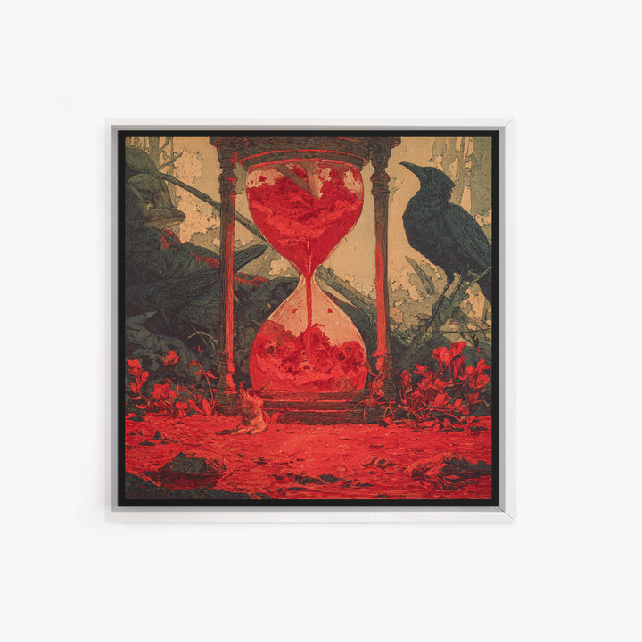 The Crimson Hourglass, Symbolist Etching Art, Square Wall Art, Gothic Horror Wall Art, Canvas Print, Halloween Wall Art