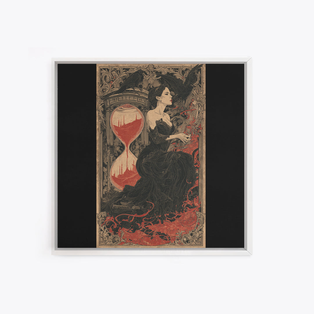 The Crimson Hourglass, Decadent Line Art, Square Wall Art, Macabre Wall Art, Canvas Print, Halloween Wall Art