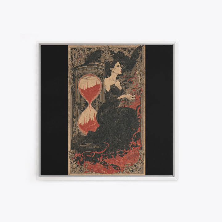 The Crimson Hourglass, Decadent Line Art, Square Wall Art, Macabre Wall Art, Canvas Print, Halloween Wall Art