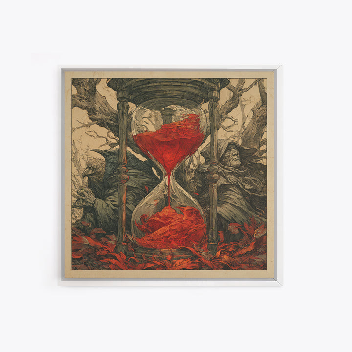 The Crimson Hourglass, Gothic Storybook Art, Square Wall Art, Macabre Wall Art, Canvas Print, Halloween Wall Art, Seasonal Home Decor