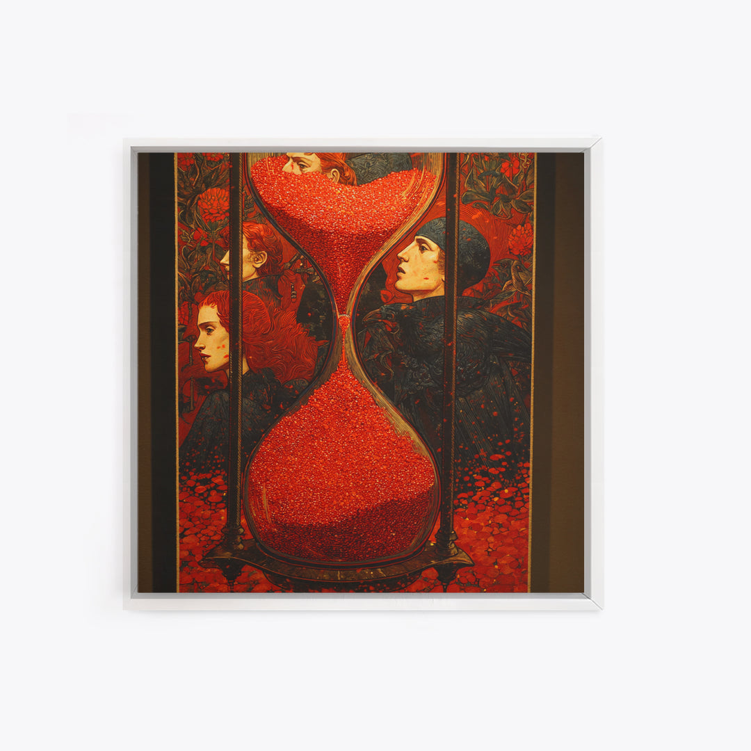 The Crimson Hourglass, Stained Glass Gothic Art, Square Wall Art, Dark Halloween Decor, Framed Canvas Print, Halloween Wall Art