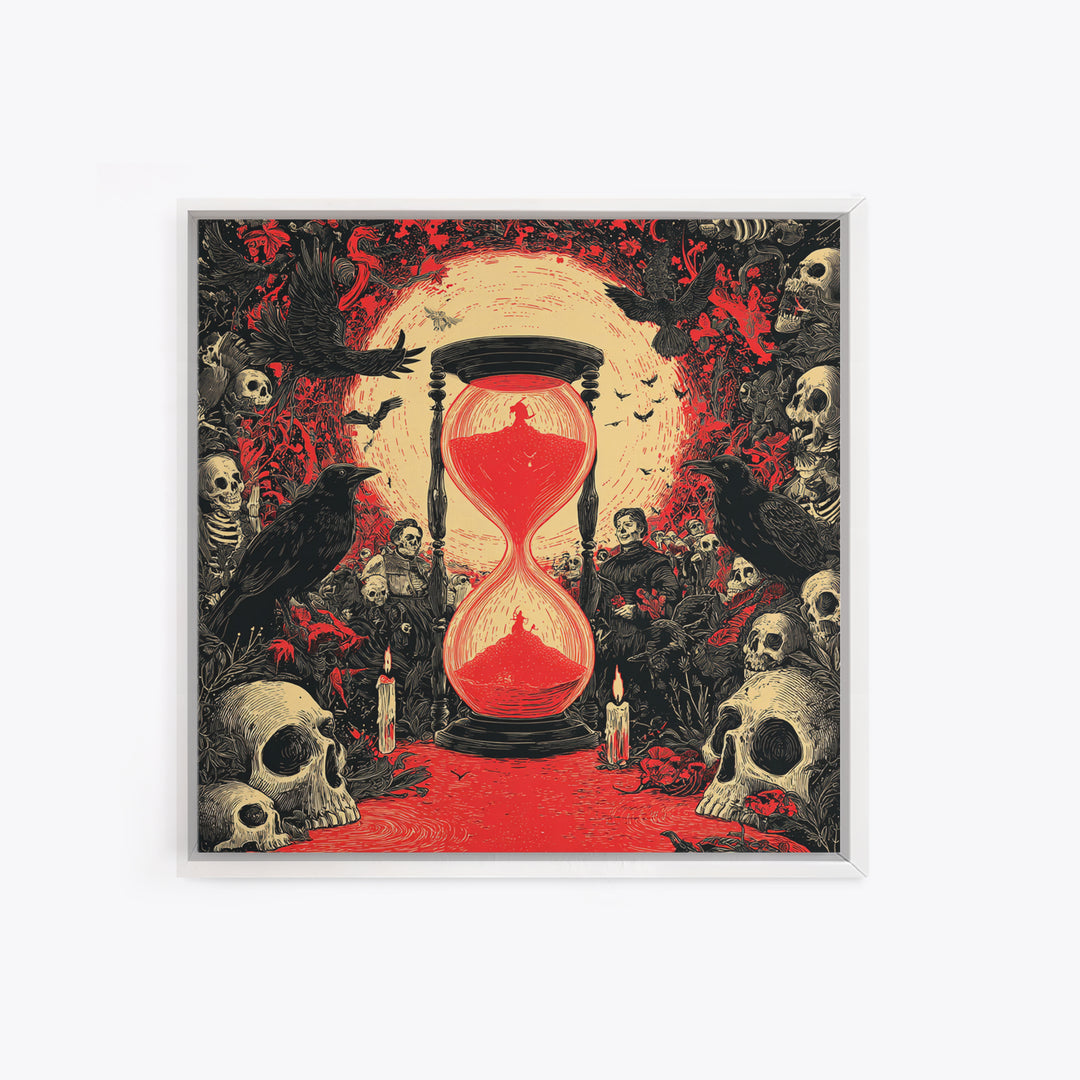 The Crimson Hourglass, Macabre Folk Print Art, Square Wall Art, Macabre Wall Art, Canvas Print, Halloween Wall Art