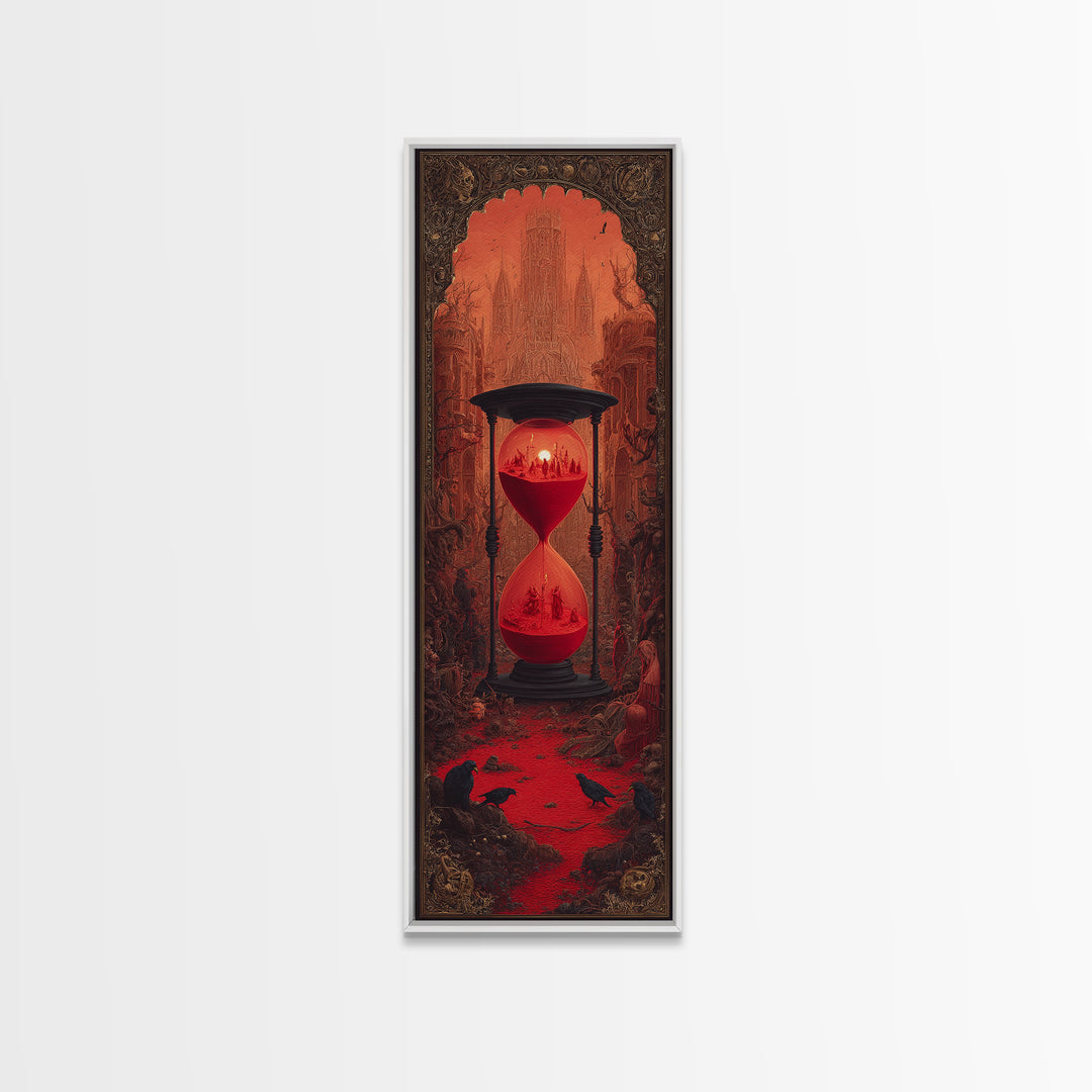 The Crimson Hourglass, Surreal Apocalyptic Art, Tall Narrow Wall Art, Gothic Horror Wall Art, Framed Canvas Print, Dark Fantasy Art