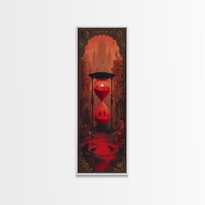 The Crimson Hourglass, Surreal Apocalyptic Art, Tall Narrow Wall Art, Gothic Horror Wall Art, Framed Canvas Print, Dark Fantasy Art