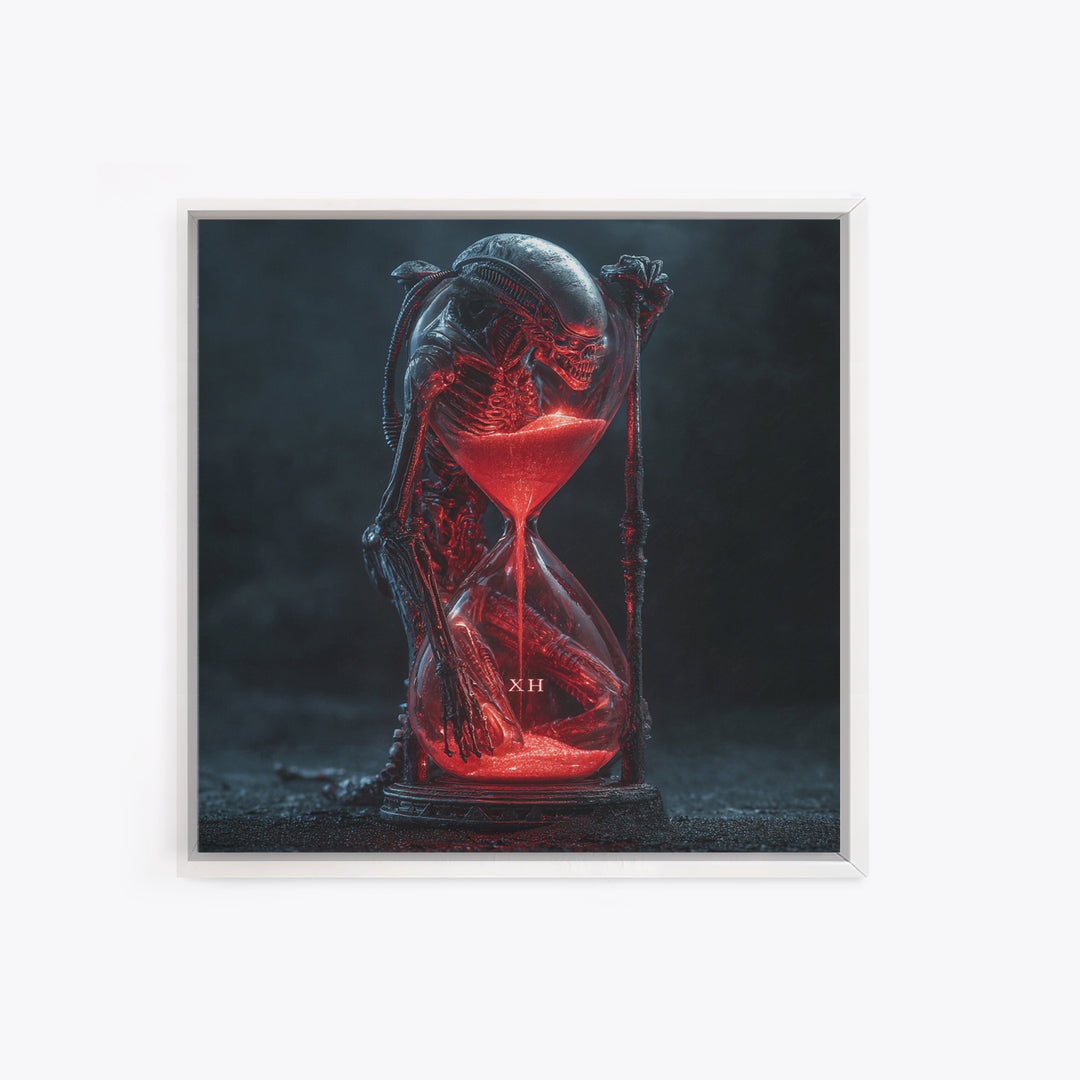 The Crimson Hourglass, Biomechanical Horror Art, Square Wall Art, Gothic Horror Wall Art, Framed Canvas Print, Halloween Wall Art