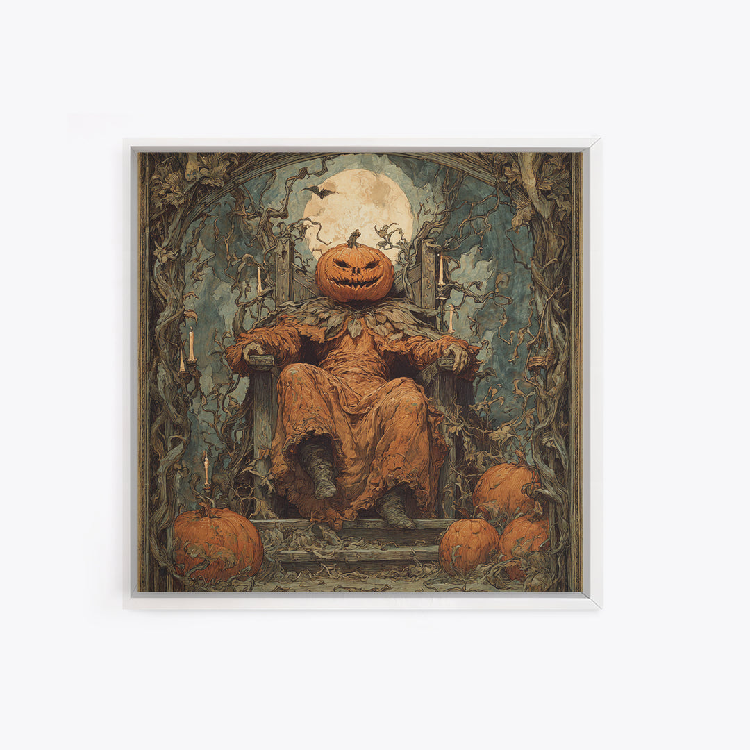 The Jack-O'-Lantern Throne, Dark Renaissance Art, Square Wall Art, Macabre Wall Art, Framed Canvas Print, Halloween Wall Art