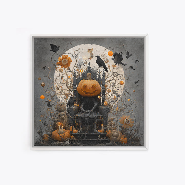 The Jack-O'-Lantern Throne, Symbolist Dream Art, Square Wall Art, Dark Fantasy Wall Art, Framed Canvas Print, Halloween Wall Art