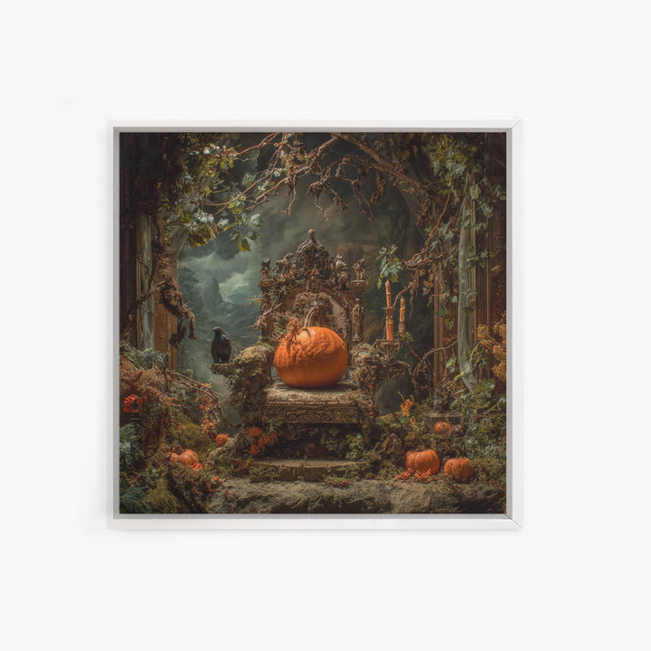 The Jack-O'-Lantern Throne, Ornate Symbolist Art, Square Wall Art, Dark Halloween Decor, Canvas Print, Halloween Wall Art