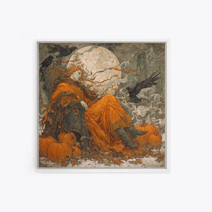 The Jack-O'-Lantern Throne, Symbolist Death Art, Square Wall Art, Dark Fantasy Wall Art, Framed Canvas Print, Halloween Wall Art
