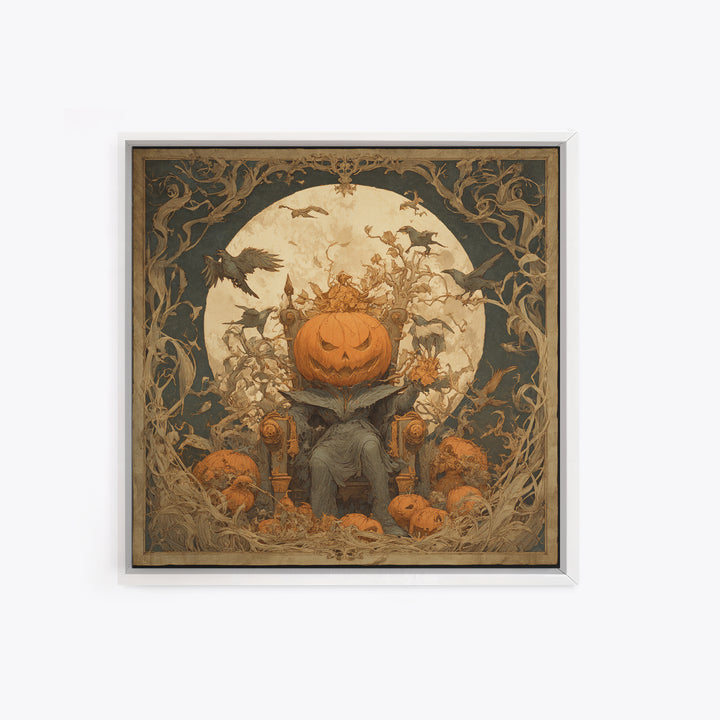 The Jack-O'-Lantern Throne, Symbolist Etching Art, Square Wall Art, Gothic Horror Wall Art, Framed Canvas Print, Halloween Wall Art
